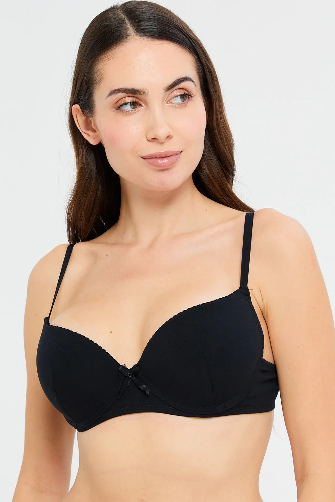 Women Black And White Bow Plunge Bras (Pack of 2)