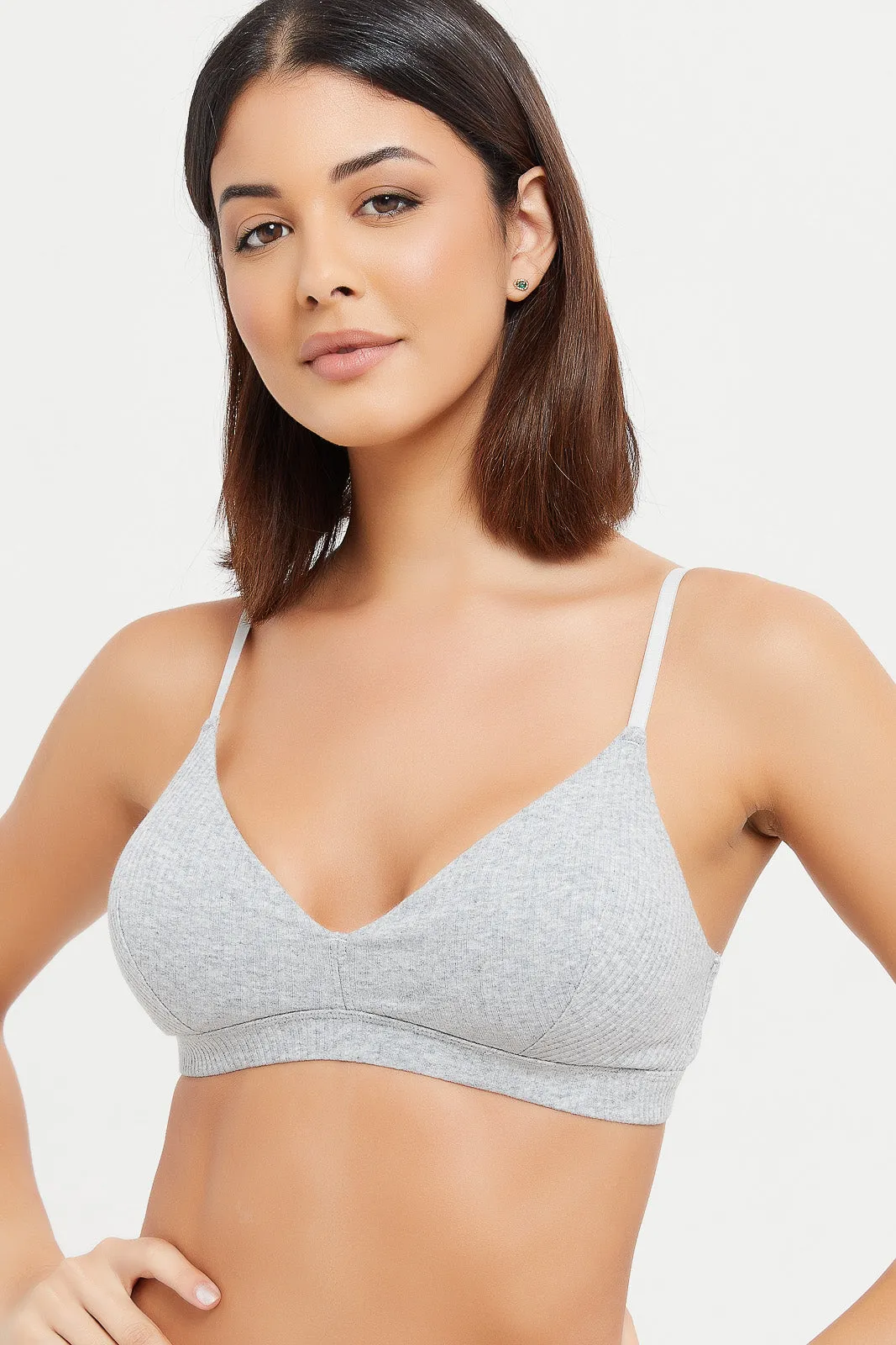 Women Blue And Grey Non Wired Bra Set (Pack of 2)