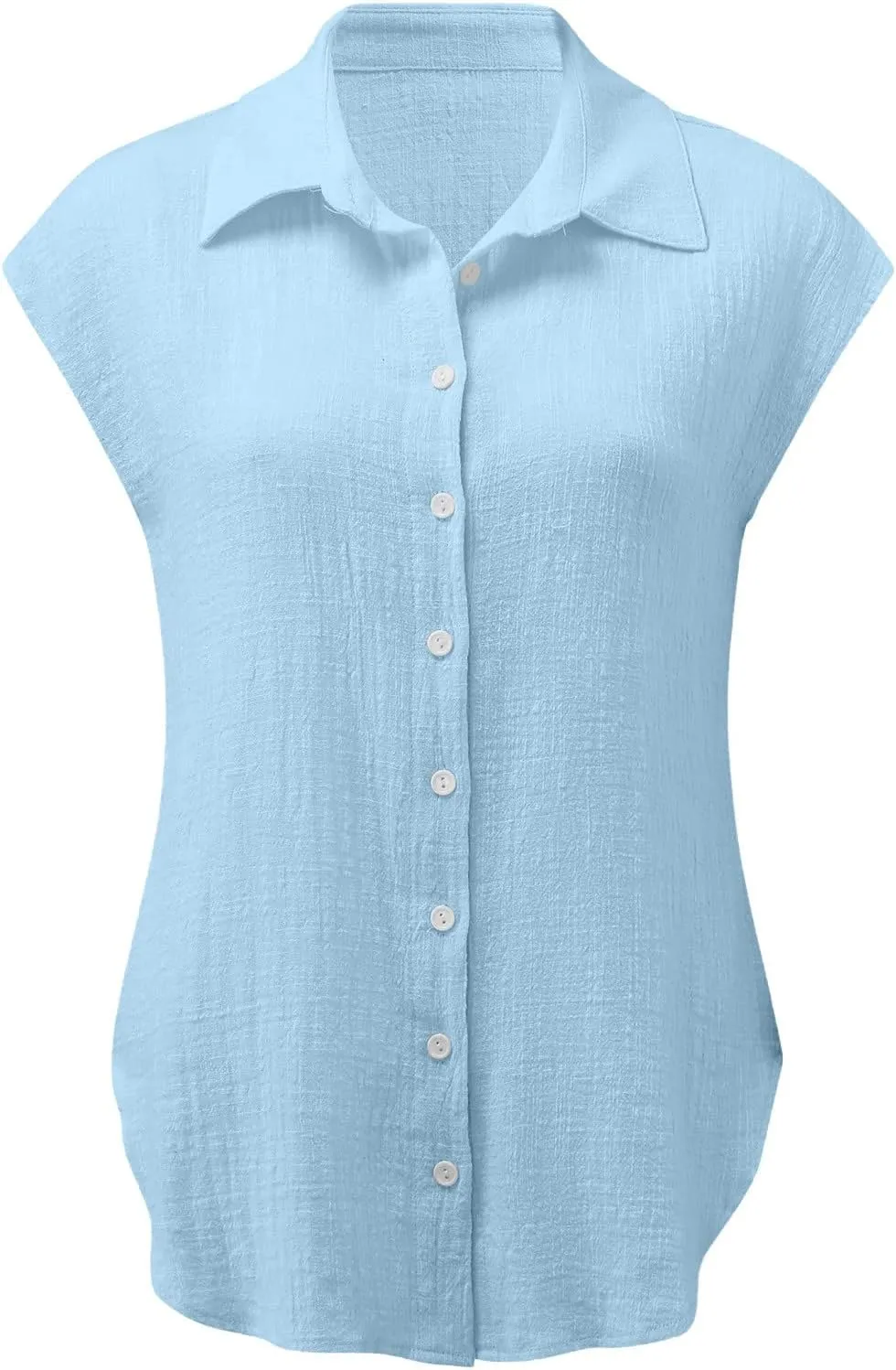 Women Cotton Linen Shirts 2025 V Neck Half Button Down Blouse Casual Cap Sleeve Tops Summer Work Vacation Clothes