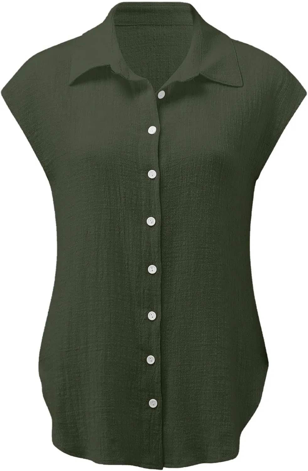 Women Cotton Linen Shirts 2025 V Neck Half Button Down Blouse Casual Cap Sleeve Tops Summer Work Vacation Clothes