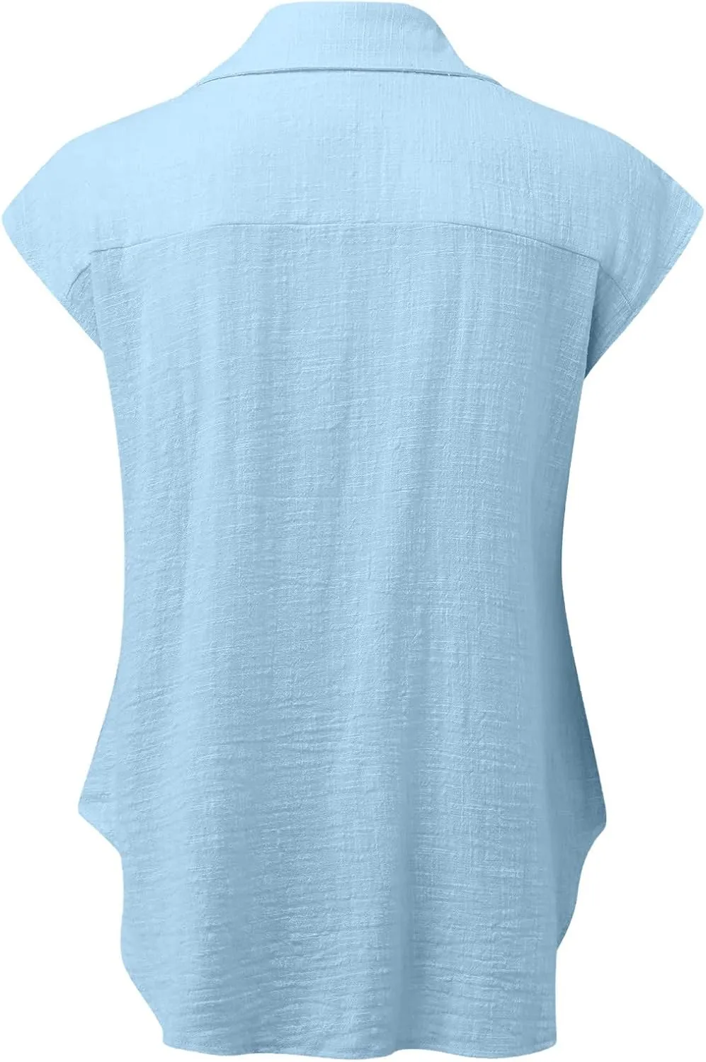 Women Cotton Linen Shirts 2025 V Neck Half Button Down Blouse Casual Cap Sleeve Tops Summer Work Vacation Clothes