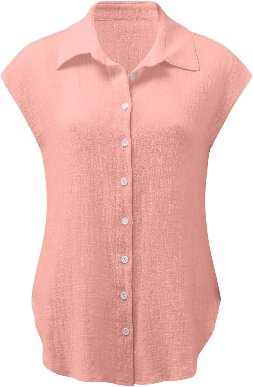 Women Cotton Linen Shirts Plus Size Summer T-Shirt Short Sleeve Casual Blouses Button Down Tee Shirts Loose Beach Top
