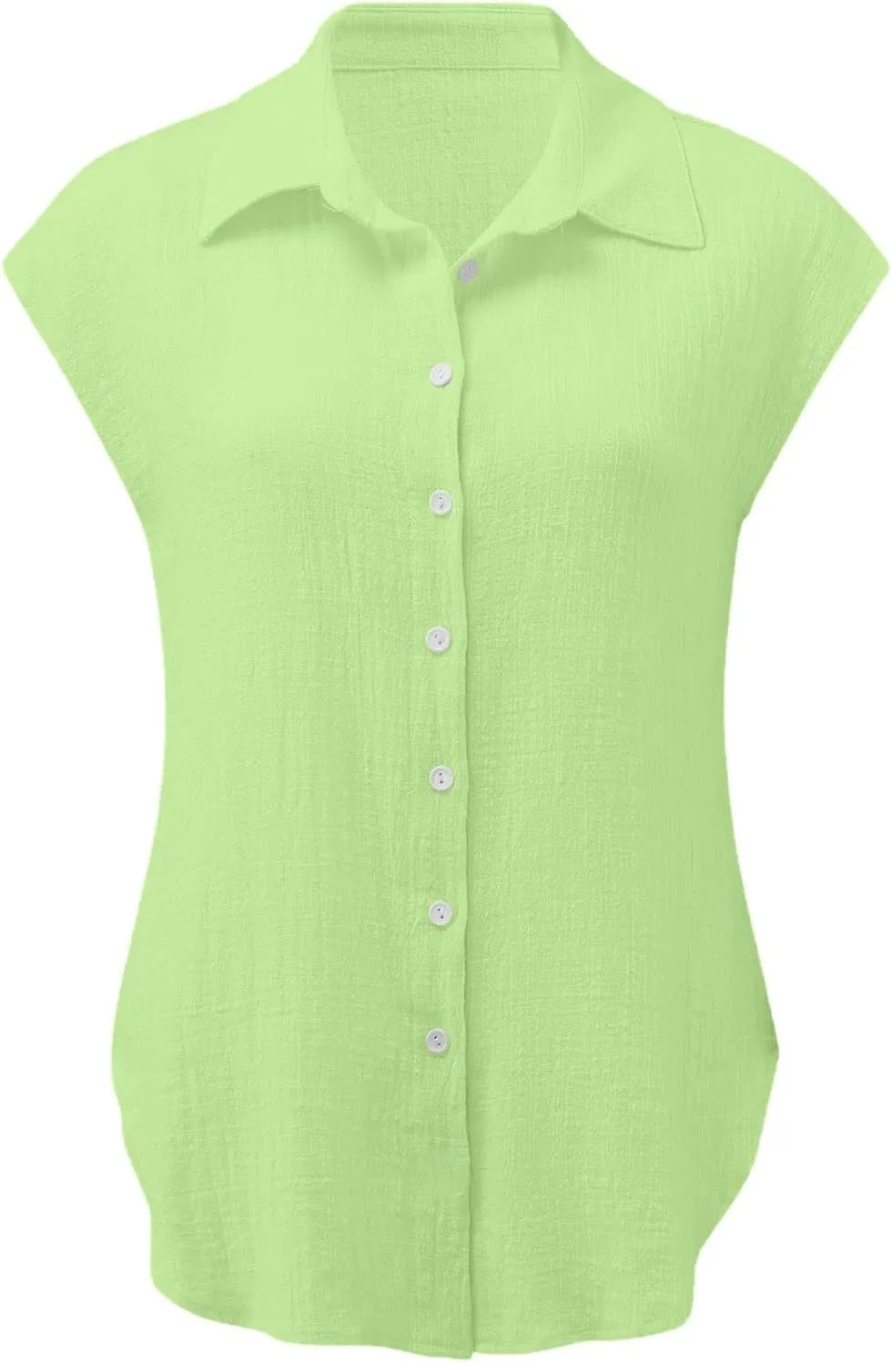 Women Cotton Linen Shirts Plus Size Summer T-Shirt Short Sleeve Casual Blouses Button Down Tee Shirts Loose Beach Top