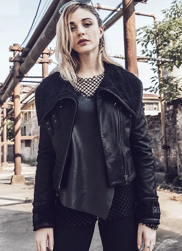 Women Faux Fur Shearling Leather Jacket By TJS