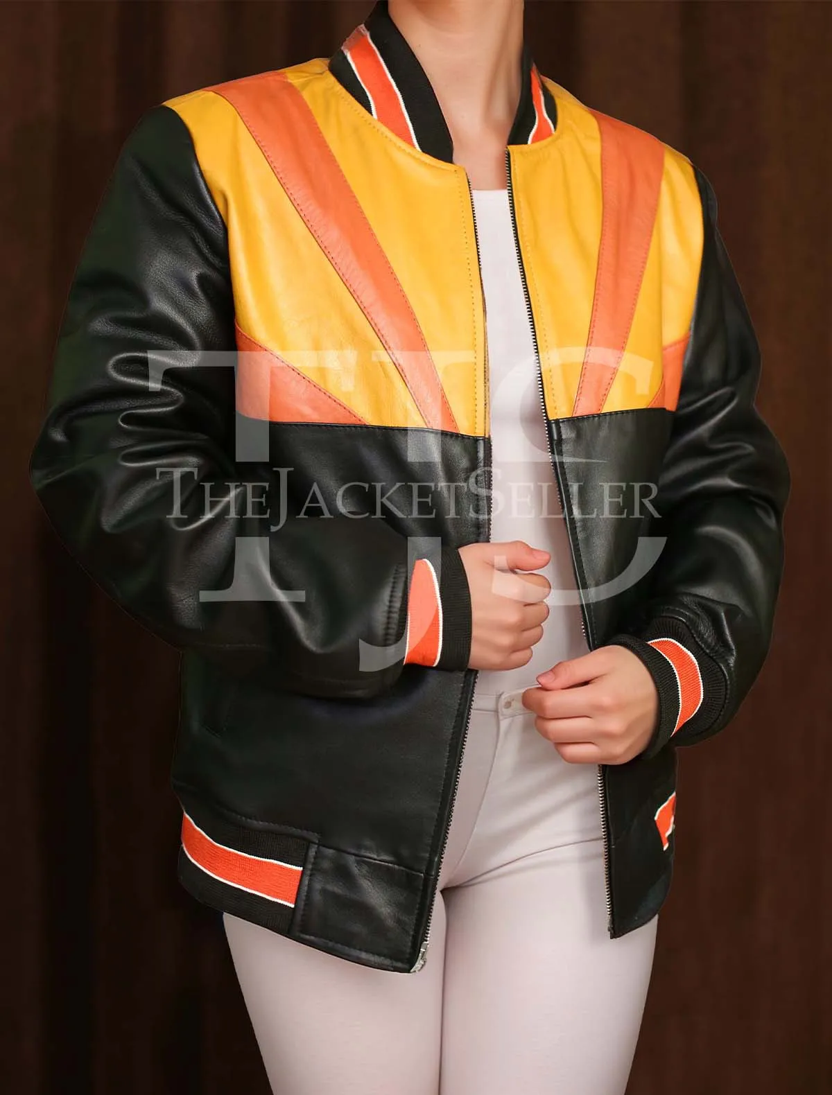 Women Leather Sunrise Jacket by TJS