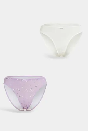 Women Lilac And White High Leg Brief Set (Pack Of 2)