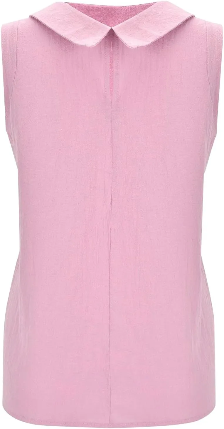 Women Linen Tank Tops Loose Fit Lapel Neck Sleeveless Tshirts Summer 2025 Vest Dressy Casual Vacation Trendy Blouses