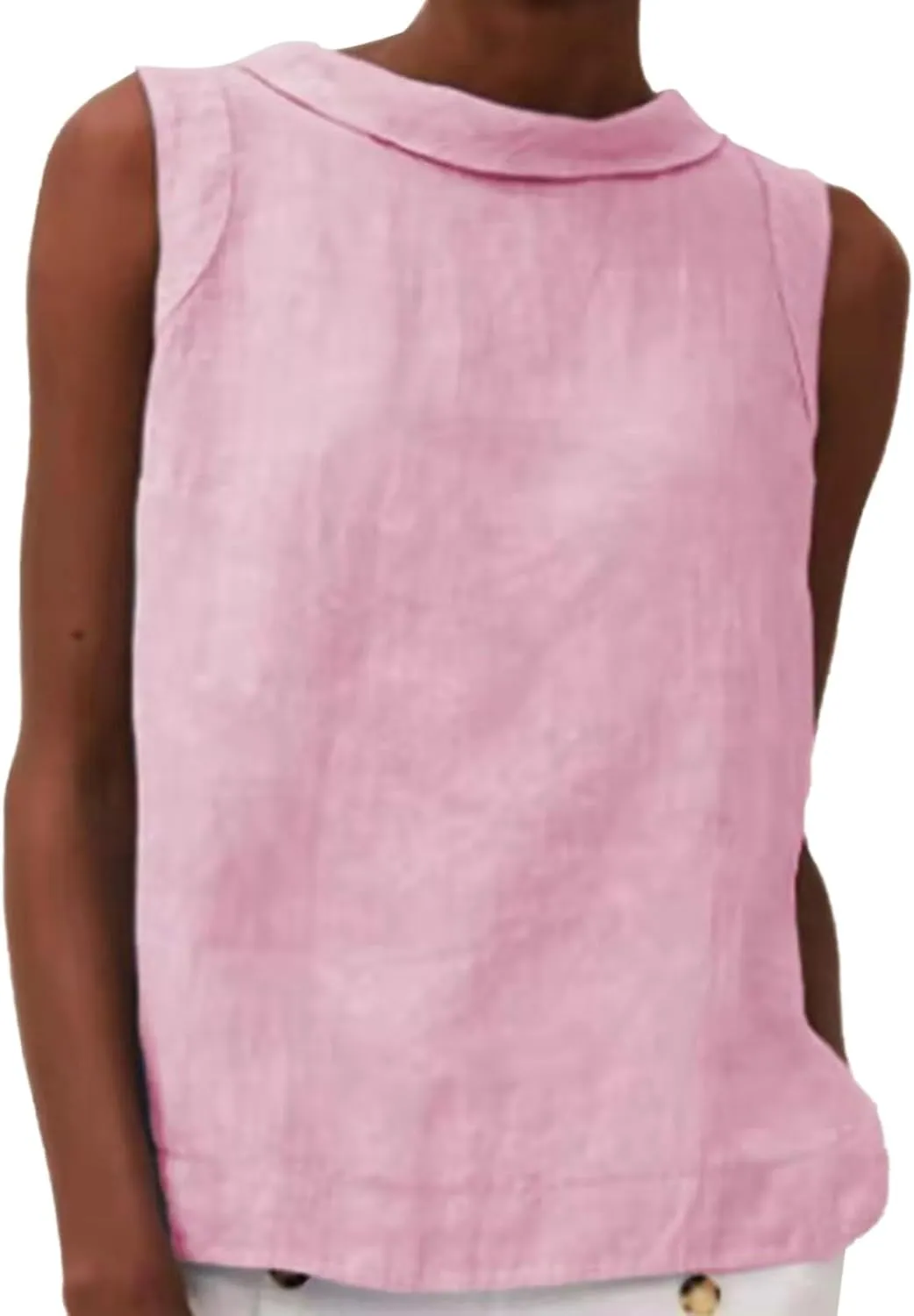 Women Linen Tank Tops Loose Fit Lapel Neck Sleeveless Tshirts Summer 2025 Vest Dressy Casual Vacation Trendy Blouses