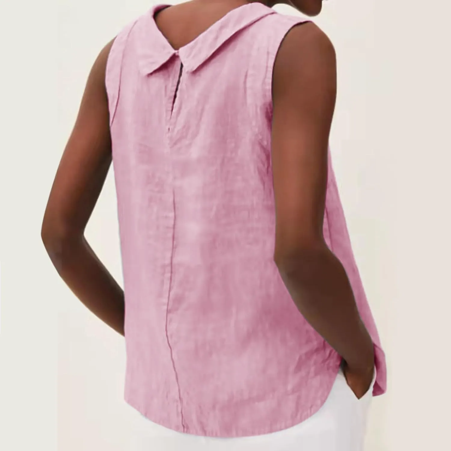 Women Linen Tank Tops Loose Fit Lapel Neck Sleeveless Tshirts Summer 2025 Vest Dressy Casual Vacation Trendy Blouses