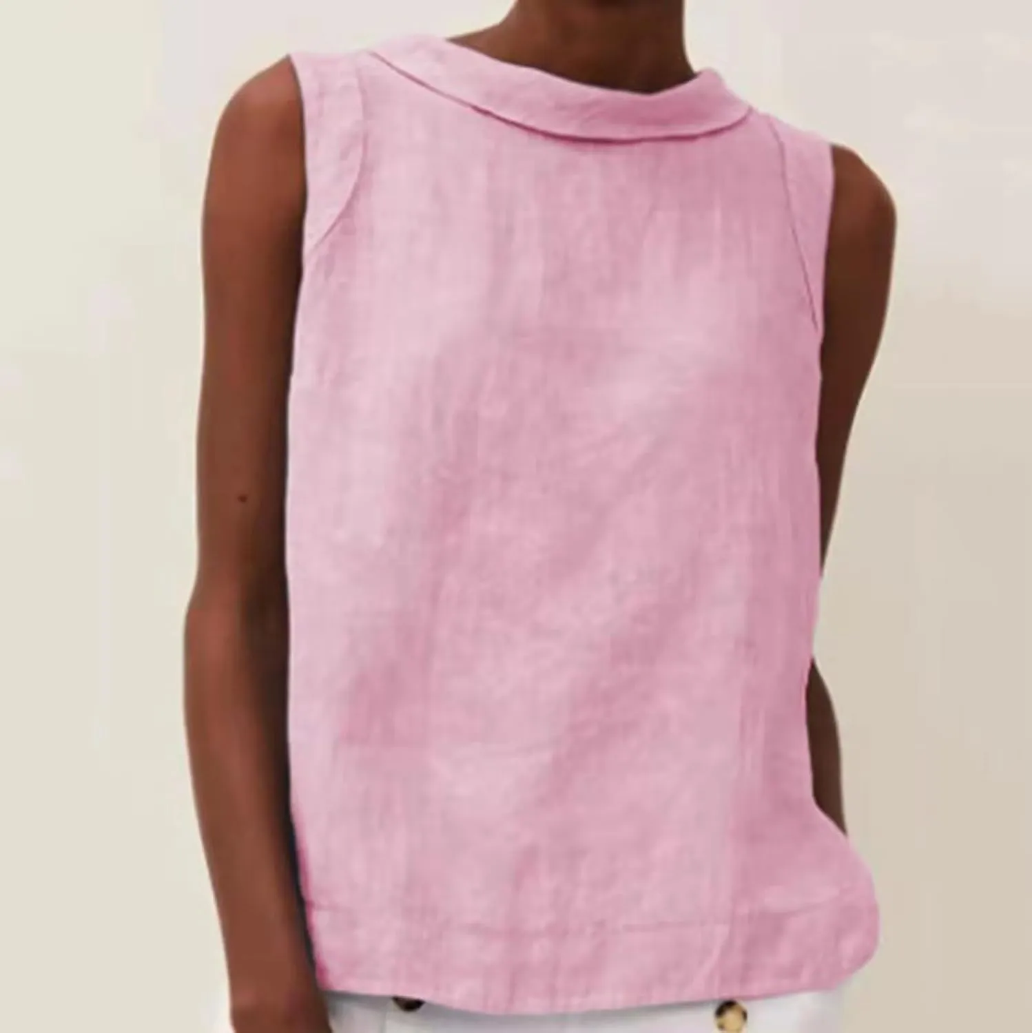 Women Linen Tank Tops Loose Fit Lapel Neck Sleeveless Tshirts Summer 2025 Vest Dressy Casual Vacation Trendy Blouses