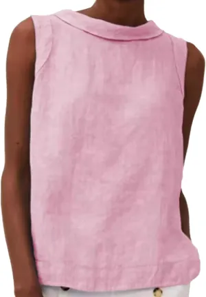 Women Linen Tank Tops Loose Fit Lapel Neck Sleeveless Tshirts Summer 2025 Vest Dressy Casual Vacation Trendy Blouses