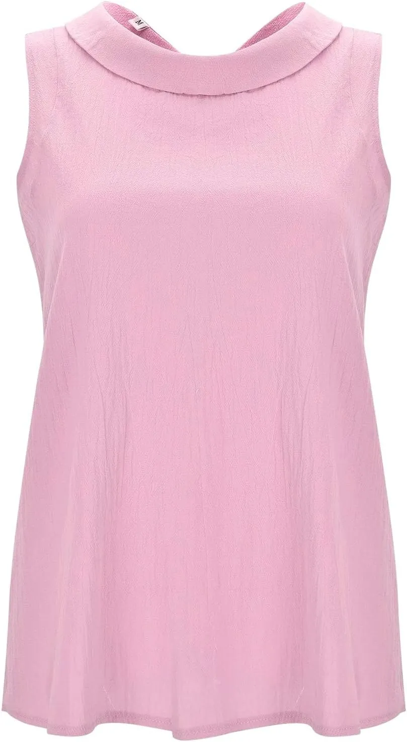 Women Linen Tank Tops Loose Fit Lapel Neck Sleeveless Tshirts Summer 2025 Vest Dressy Casual Vacation Trendy Blouses