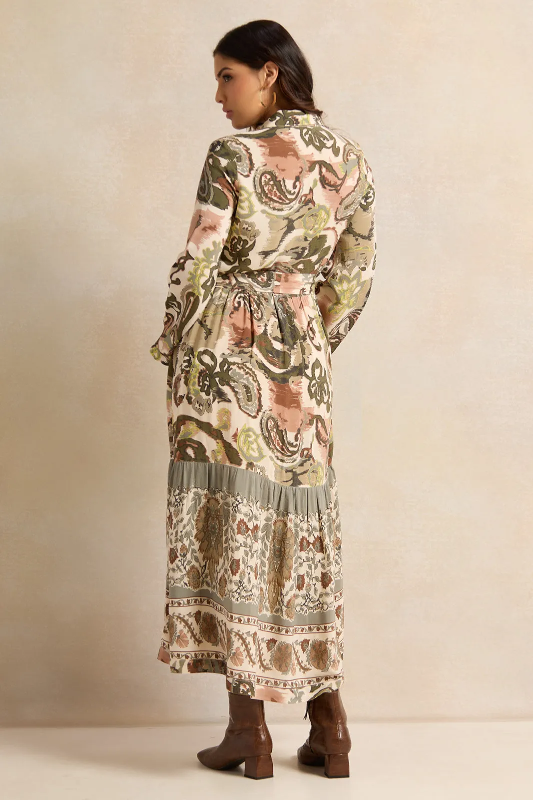 Women Multicolour Printed Tiered Shirt Dress