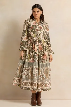 Women Multicolour Printed Tiered Shirt Dress