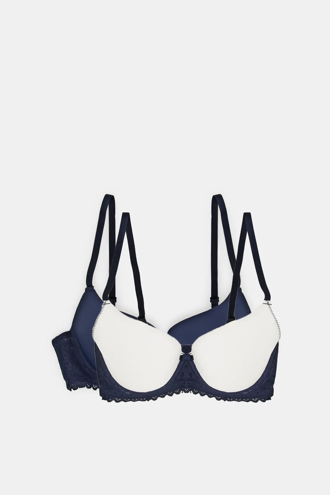 Women Navy And Ivory Plunge Bras Set (Pack of 2)