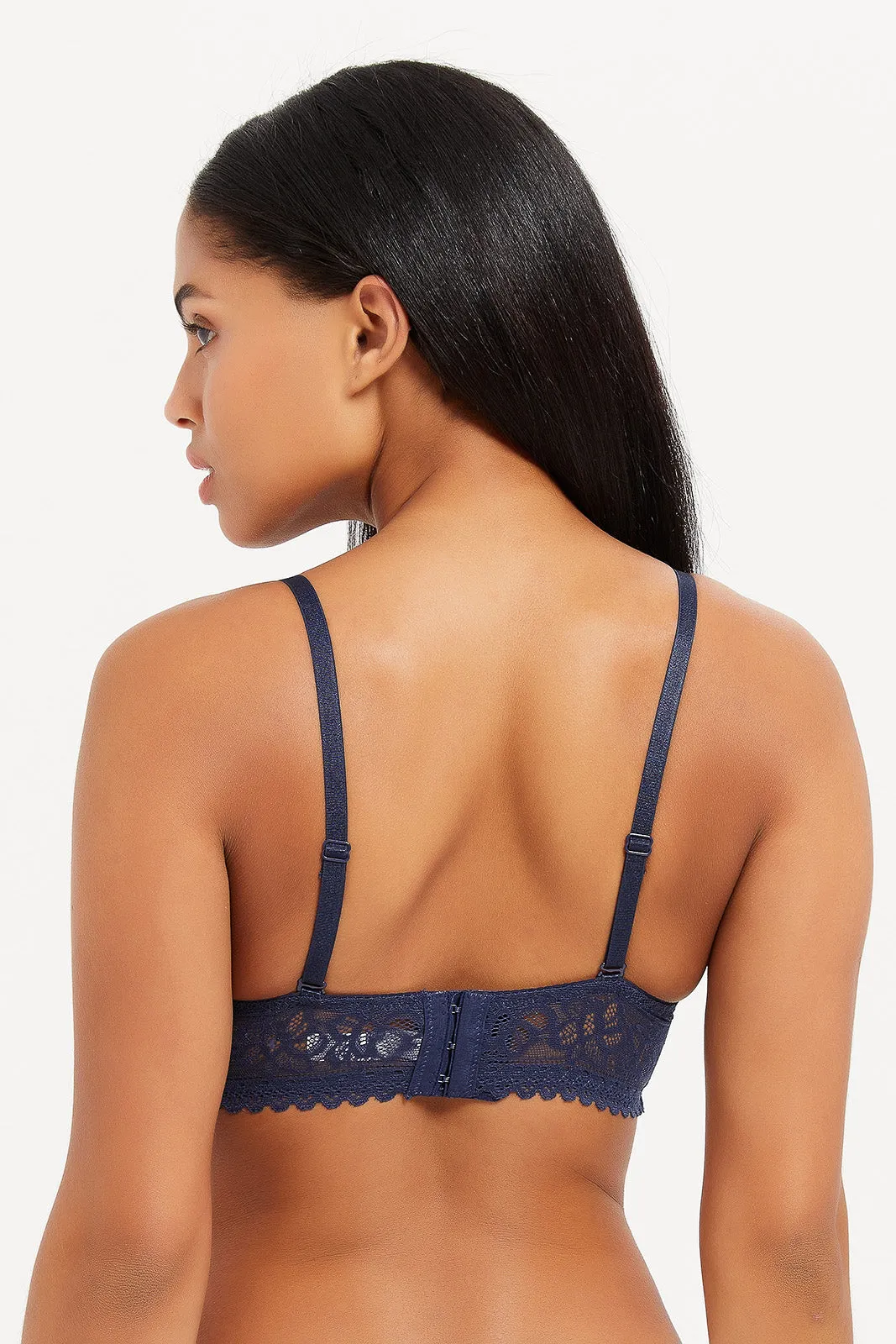 Women Navy And Ivory Plunge Bras Set (Pack of 2)