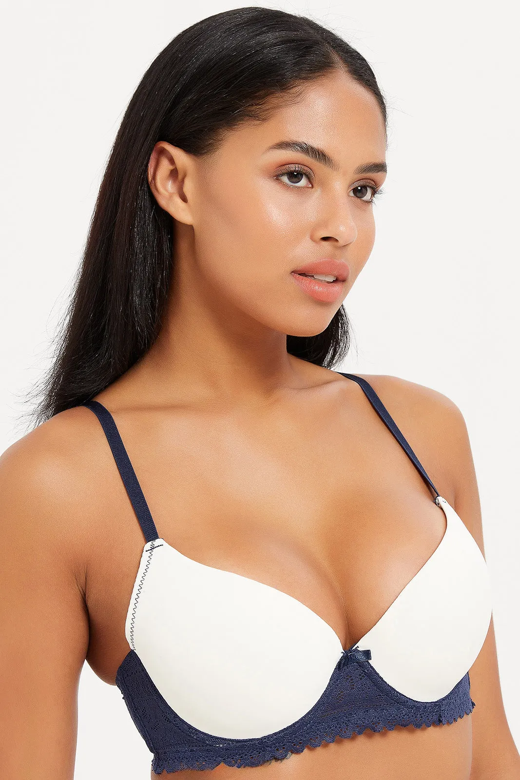 Women Navy And Ivory Plunge Bras Set (Pack of 2)