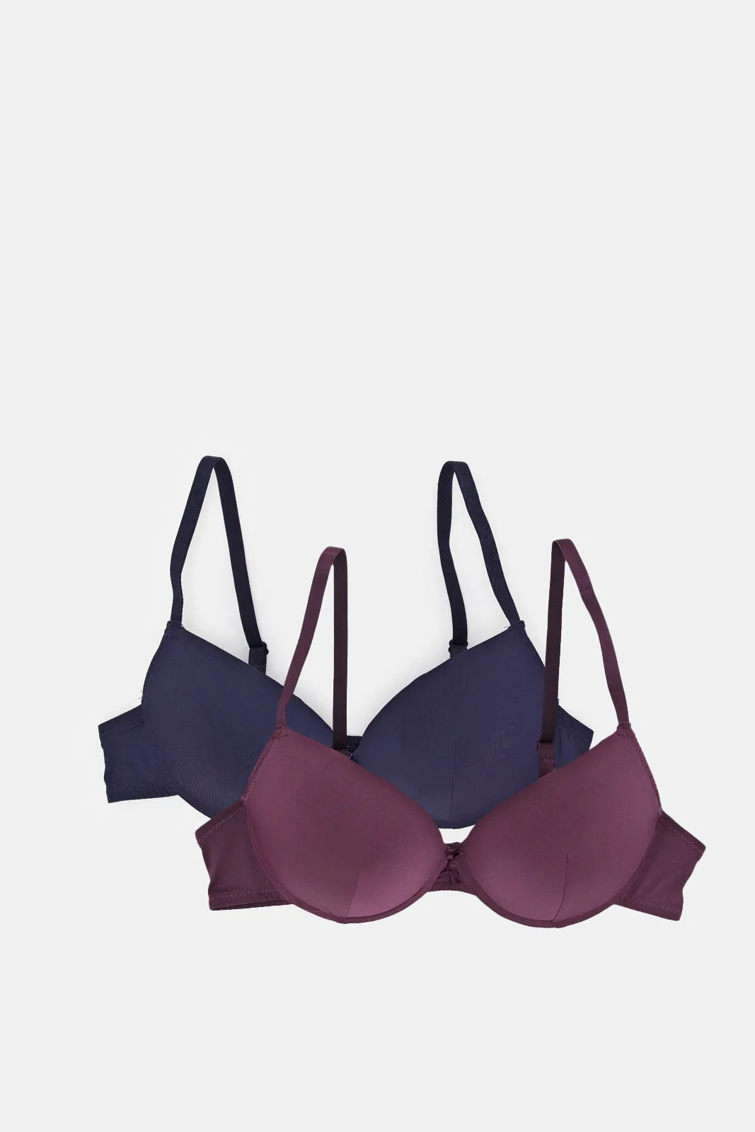 Women Navy And Purple Plain Push Up Bra Set (Pack of 2)