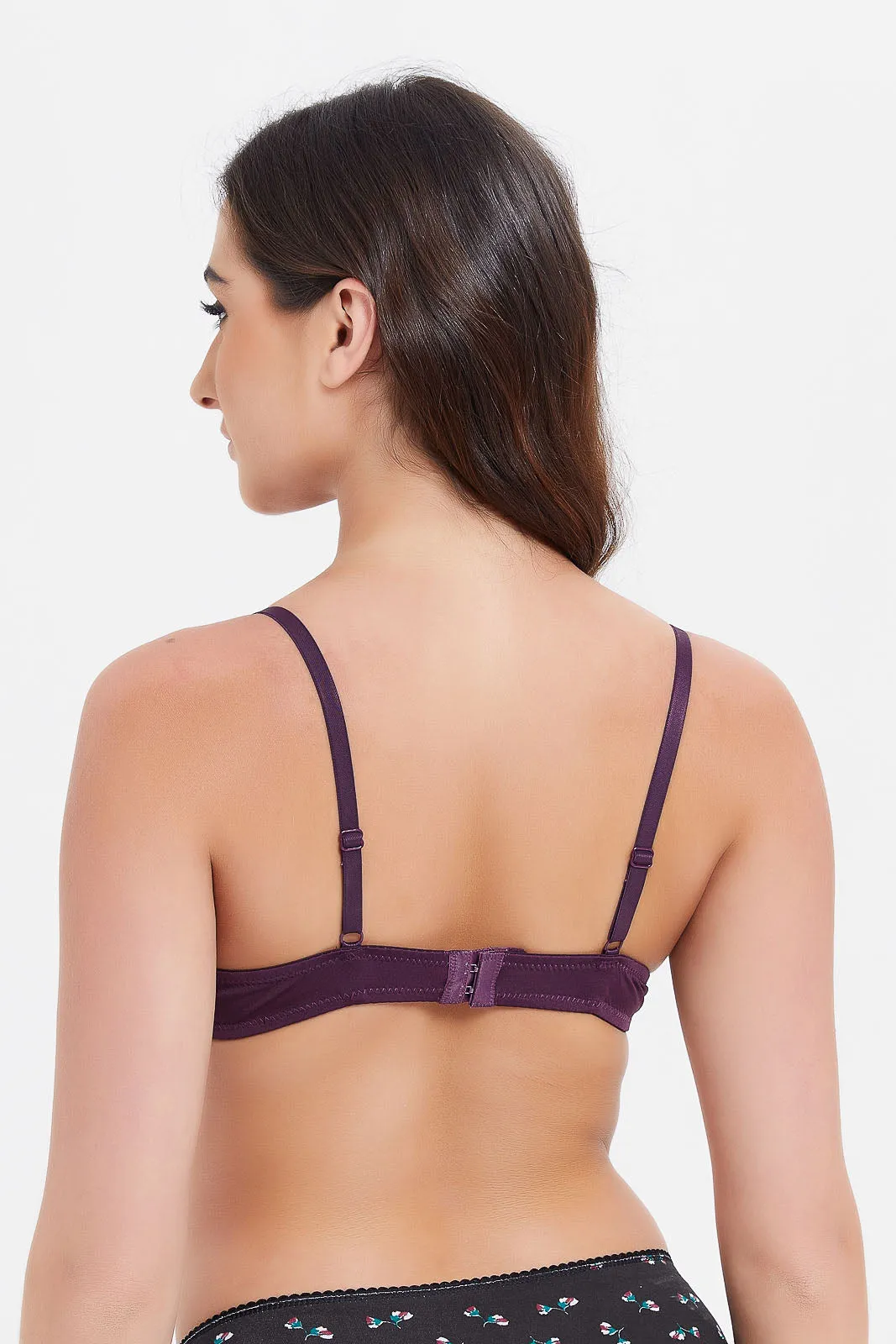 Women Navy And Purple Plain Push Up Bra Set (Pack of 2)