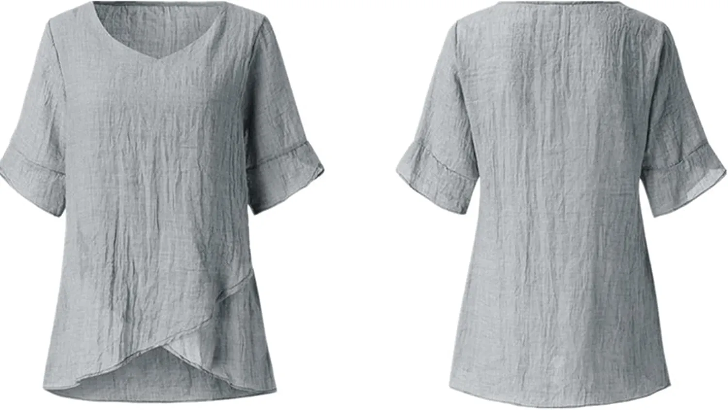Women Summer Linen Cotton Tshirt Tops Vintage Trendy Casual Loose Fit Tunic Tees Plus Size Half Sleeve V Neck Blouses