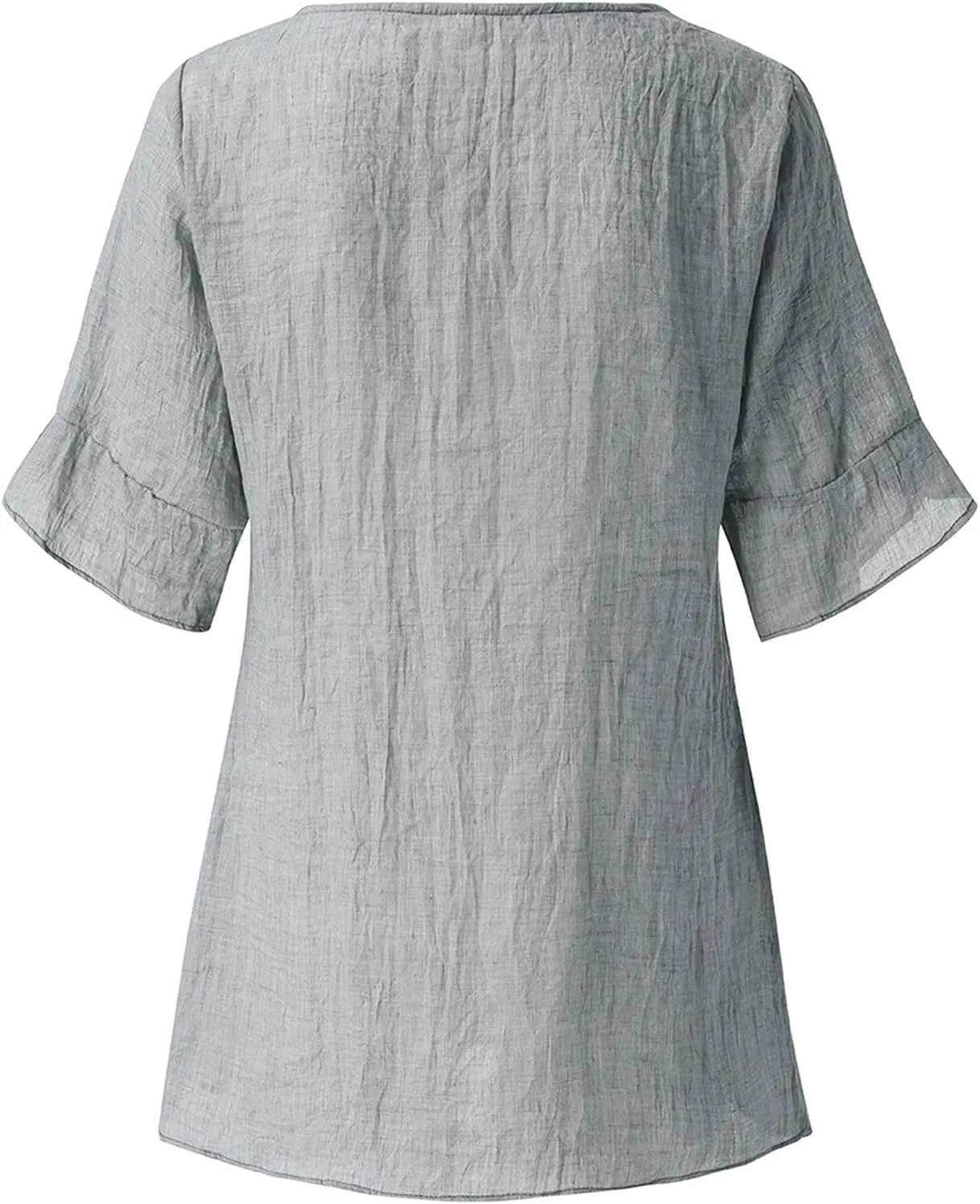 Women Summer Linen Cotton Tshirt Tops Vintage Trendy Casual Loose Fit Tunic Tees Plus Size Half Sleeve V Neck Blouses