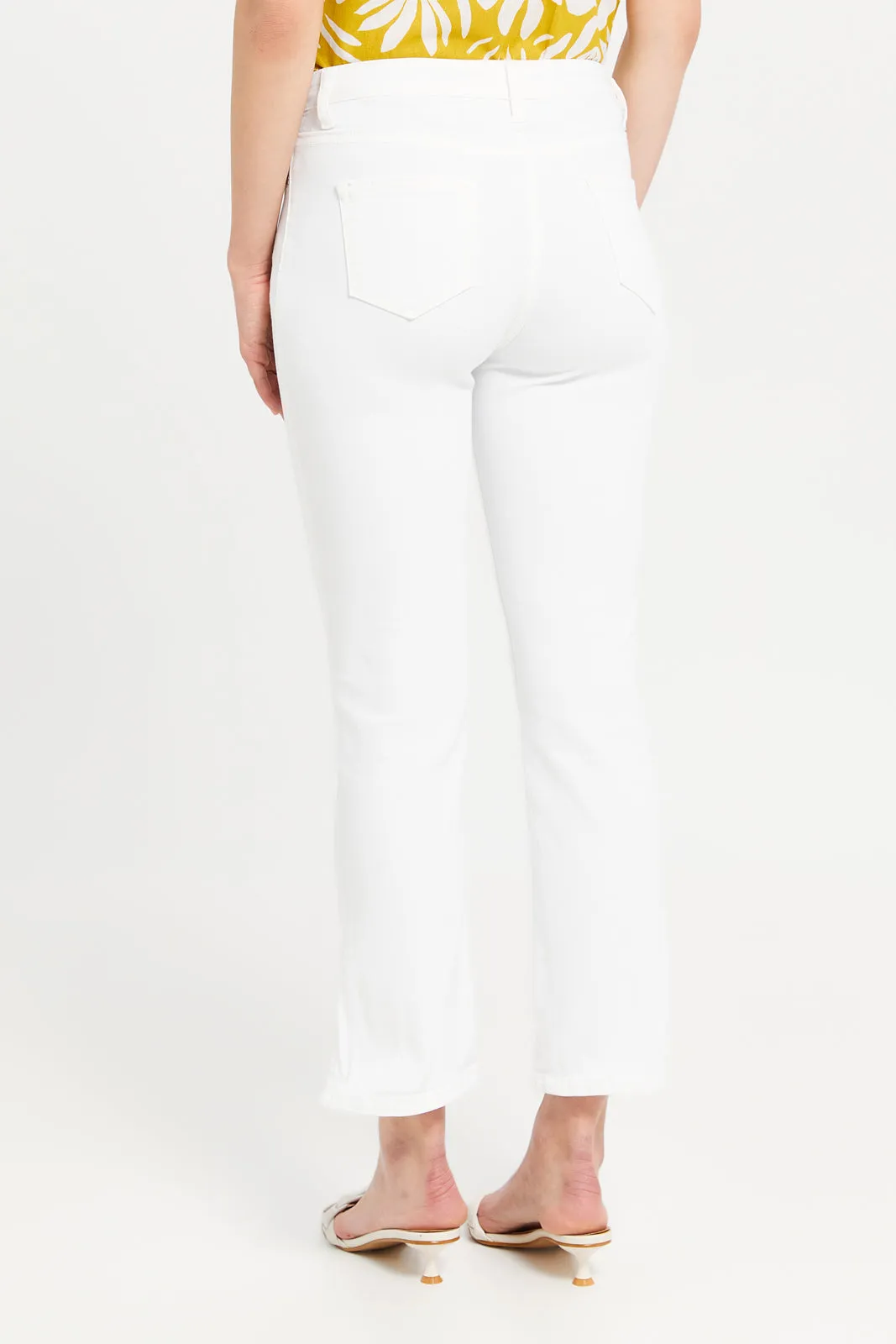 Women White Mid Waist Straight Fit Jeans