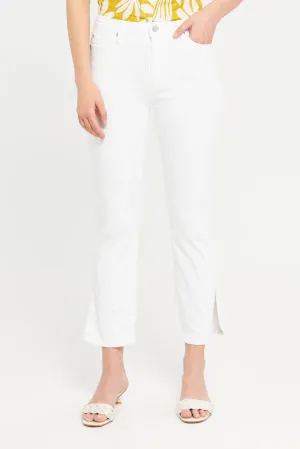 Women White Mid Waist Straight Fit Jeans