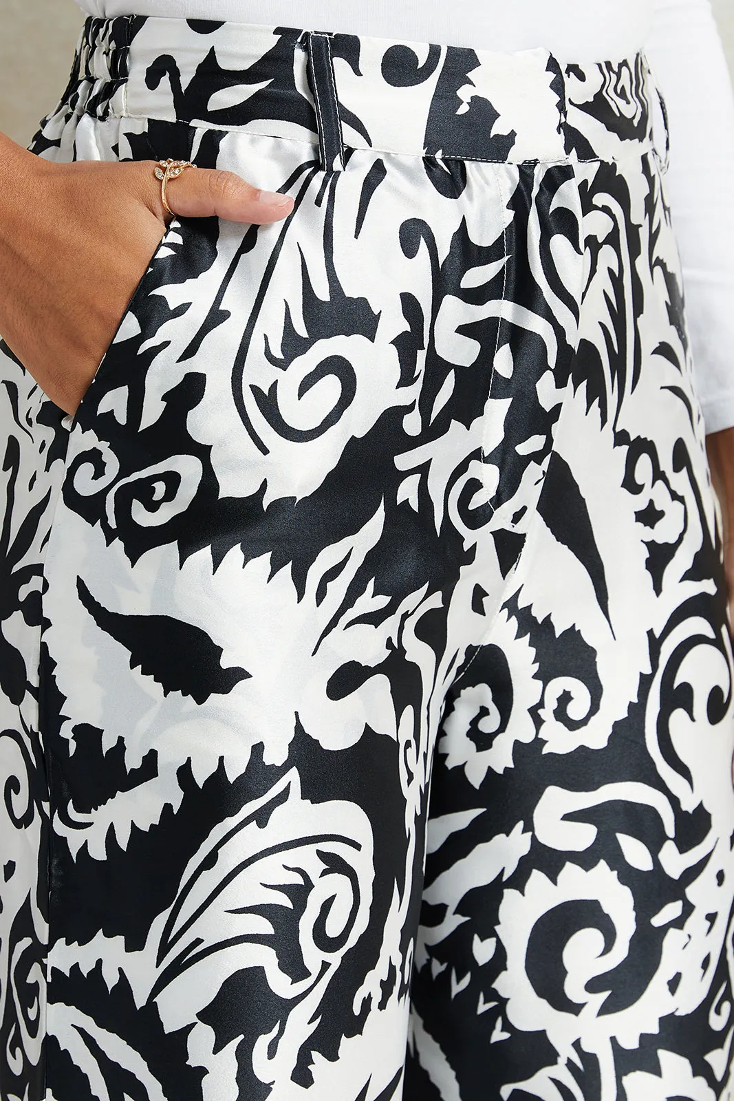 Women White Printed Wide Leg Trouser