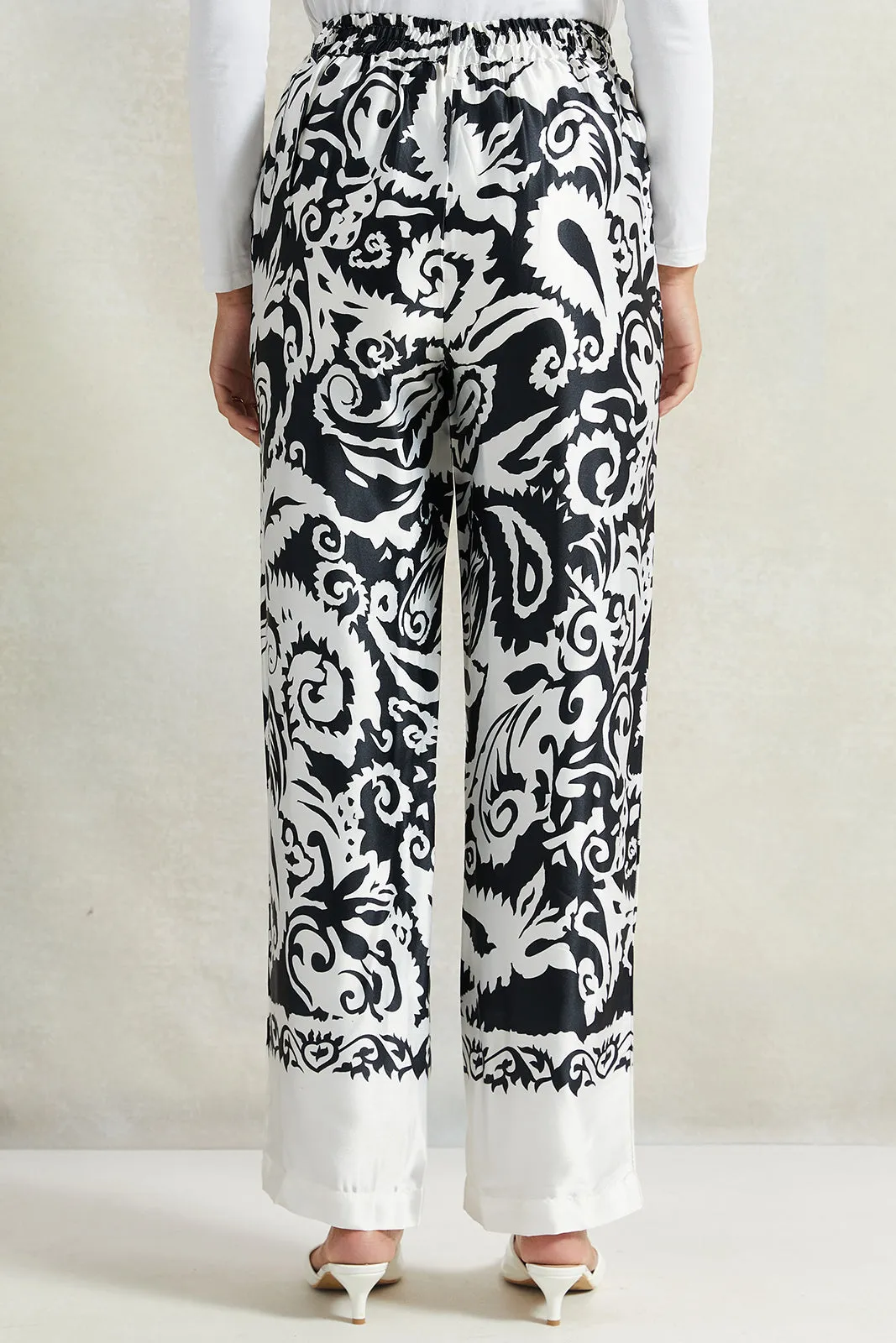 Women White Printed Wide Leg Trouser