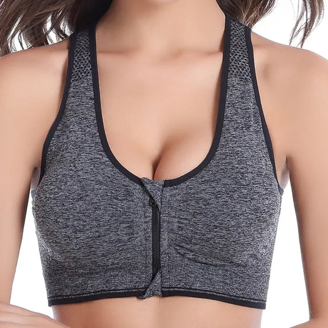Women Zipper Push Up Sports Bras