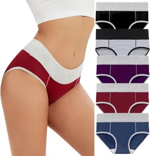 Women's 5 Pieces Briefs High Waist Stretch Underwear Soft Underpants Ladies Full Coverage Panties Solid Lingerie