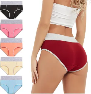 Women's 5 Pieces Briefs High Waist Stretch Underwear Soft Underpants Ladies Full Coverage Panties Solid Lingerie