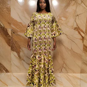 Women's African Kente Print Smock Mermaid Maxi Dress