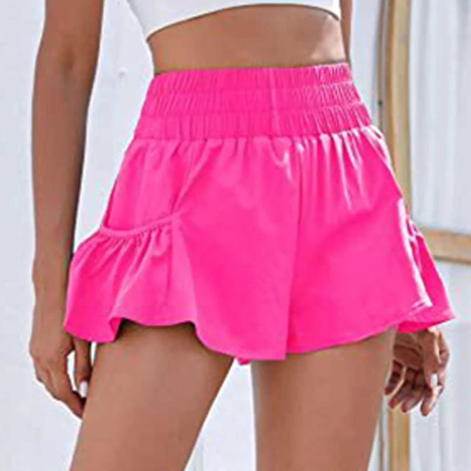 Womens Athletic Shorts, High Waisted Ruffle Flowy Shorts for Women Quick Dry Workout Running Shorts with Pockets