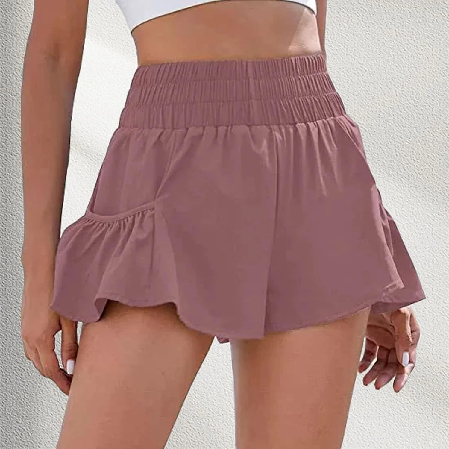 Womens Athletic Shorts, High Waisted Ruffle Flowy Shorts for Women Quick Dry Workout Running Shorts with Pockets