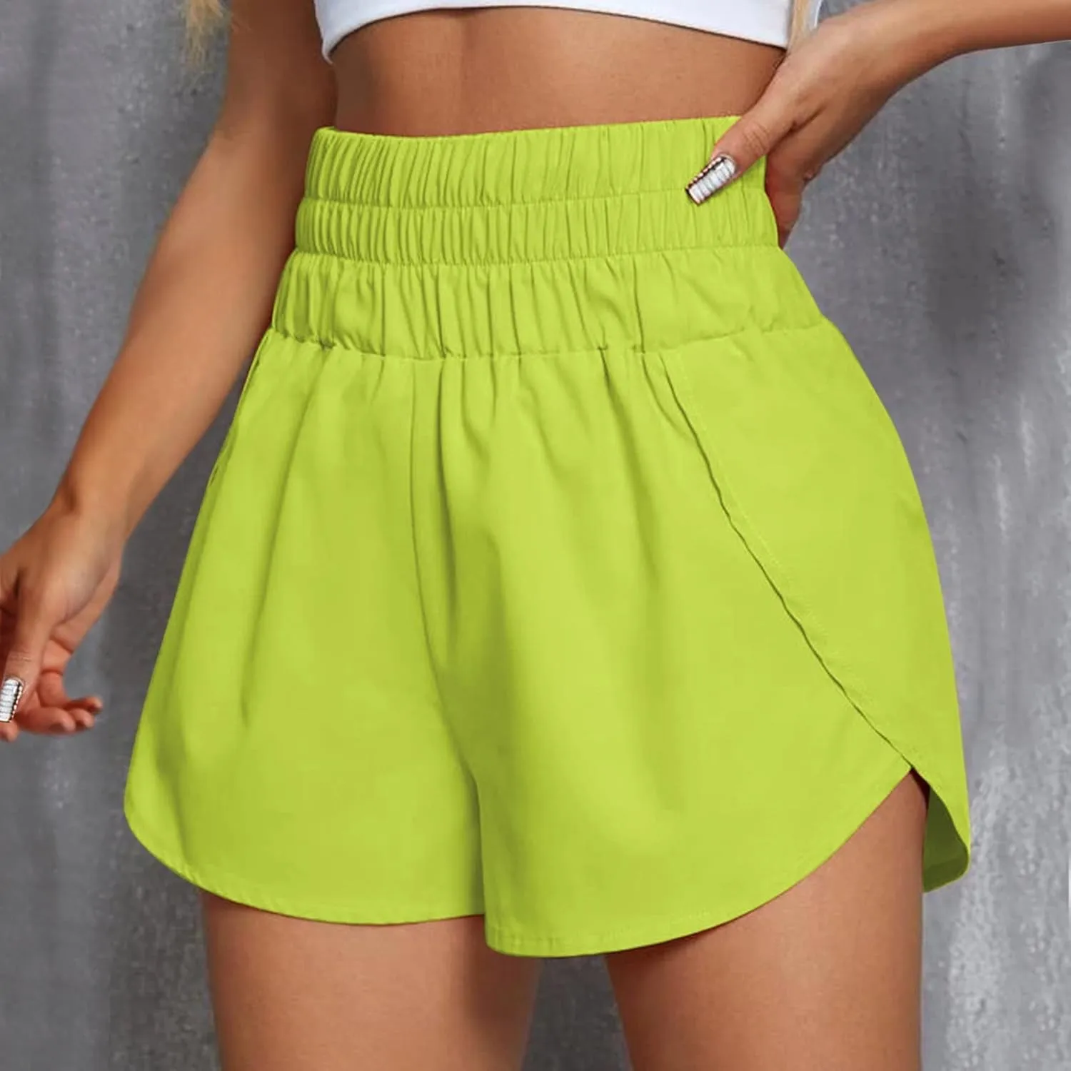 Women's Athletic Shorts Quick Drying High Waisted Side Slit Tennis Running Shorts Baggy Gym Elastic Workout Short