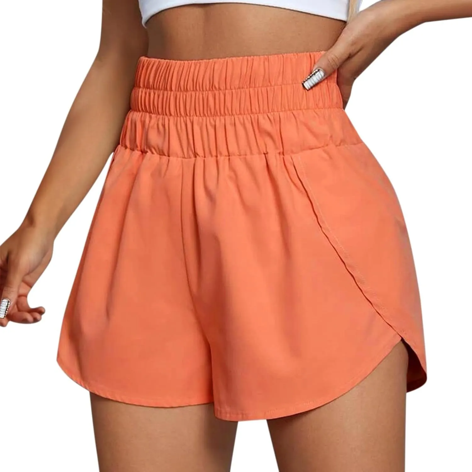 Women's Athletic Shorts Quick Drying High Waisted Side Slit Tennis Running Shorts Baggy Gym Elastic Workout Short
