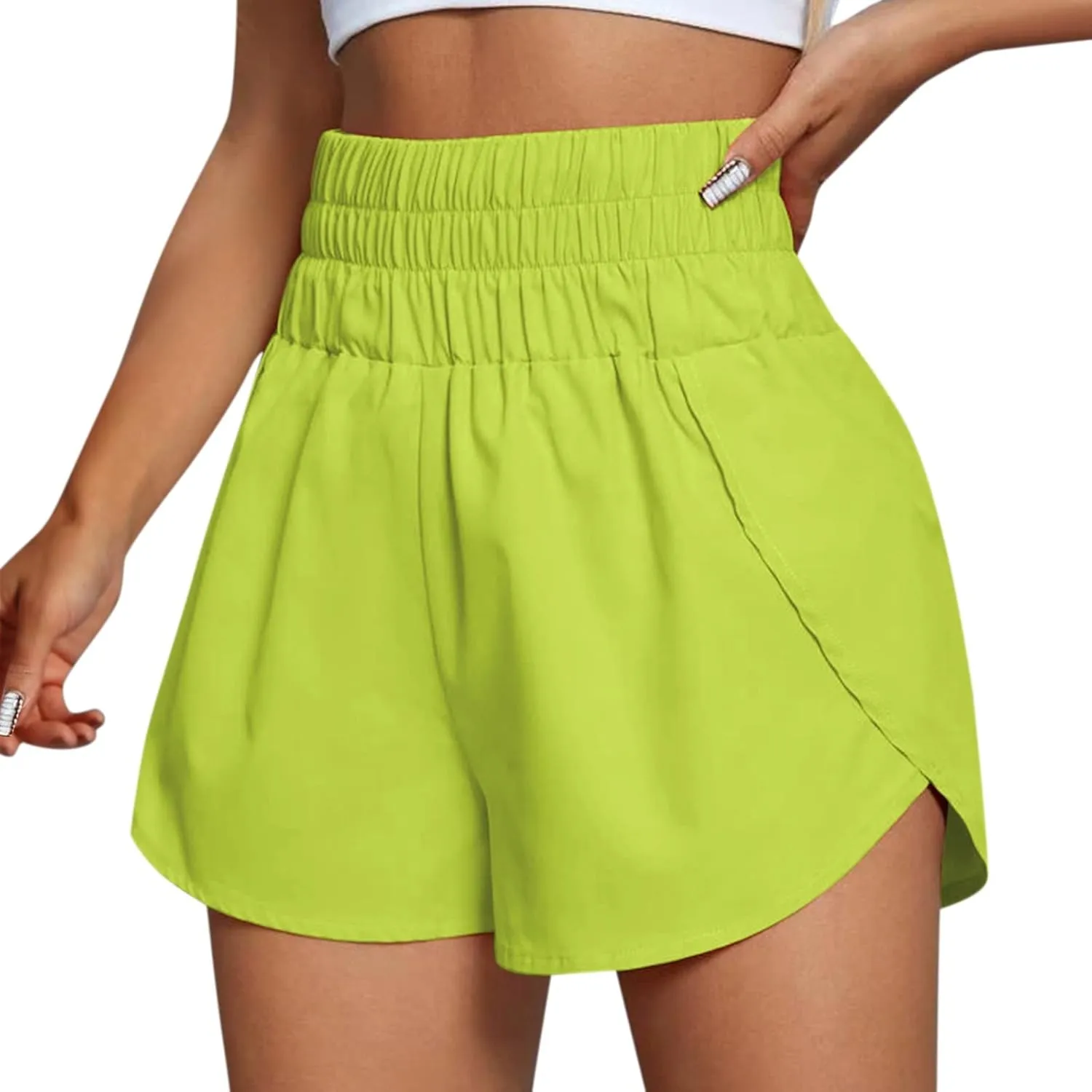 Women's Athletic Shorts Quick Drying High Waisted Side Slit Tennis Running Shorts Baggy Gym Elastic Workout Short