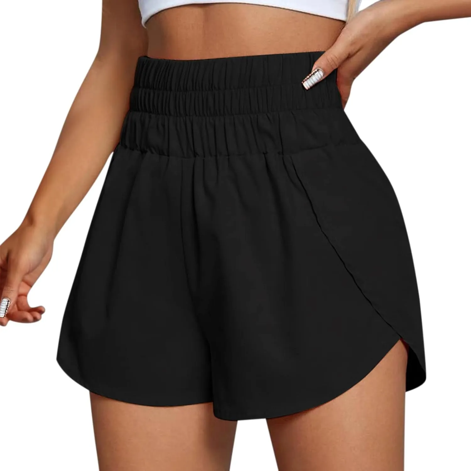 Women's Athletic Shorts Quick Drying High Waisted Side Slit Tennis Running Shorts Baggy Gym Elastic Workout Short