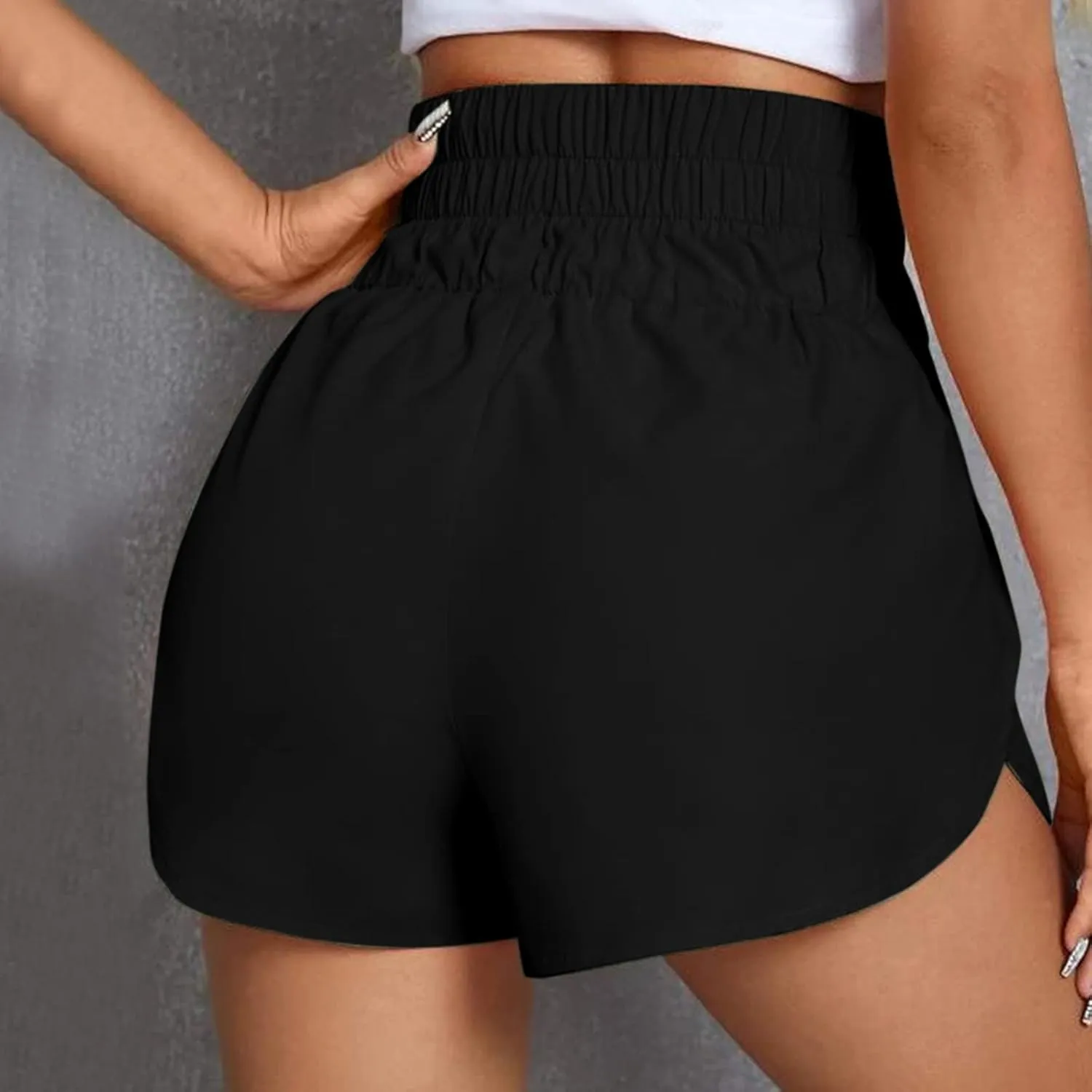 Women's Athletic Shorts Quick Drying High Waisted Side Slit Tennis Running Shorts Baggy Gym Elastic Workout Short