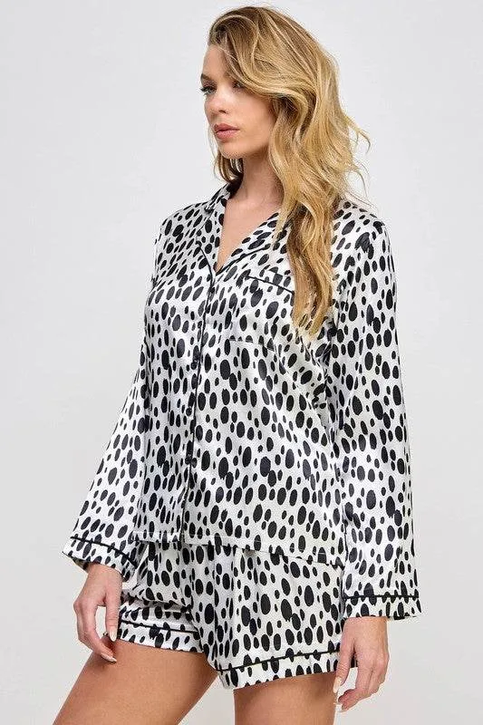 Womens Black and White Dalmy PJ Set
