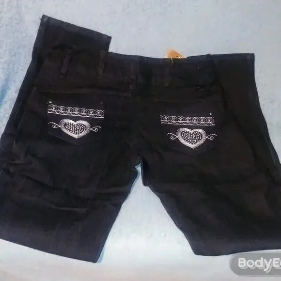 Women's Black Skinny Jeans with Hearts