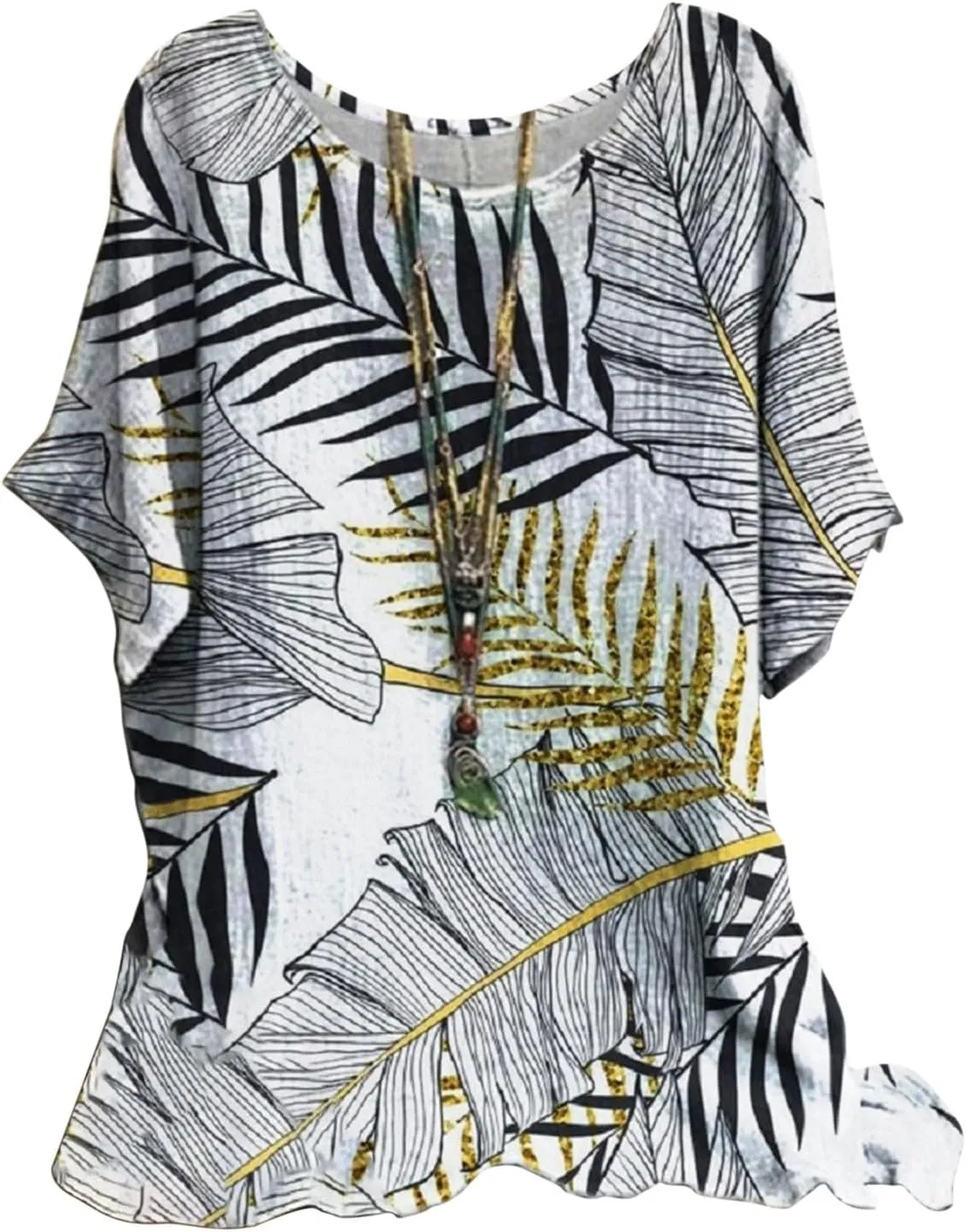 Women's Boho Floral Print Short Sleeve Linen Shirts Loose Fit Crewneck Tie Dye Summer Blouses Soft Breathable T-Shirt