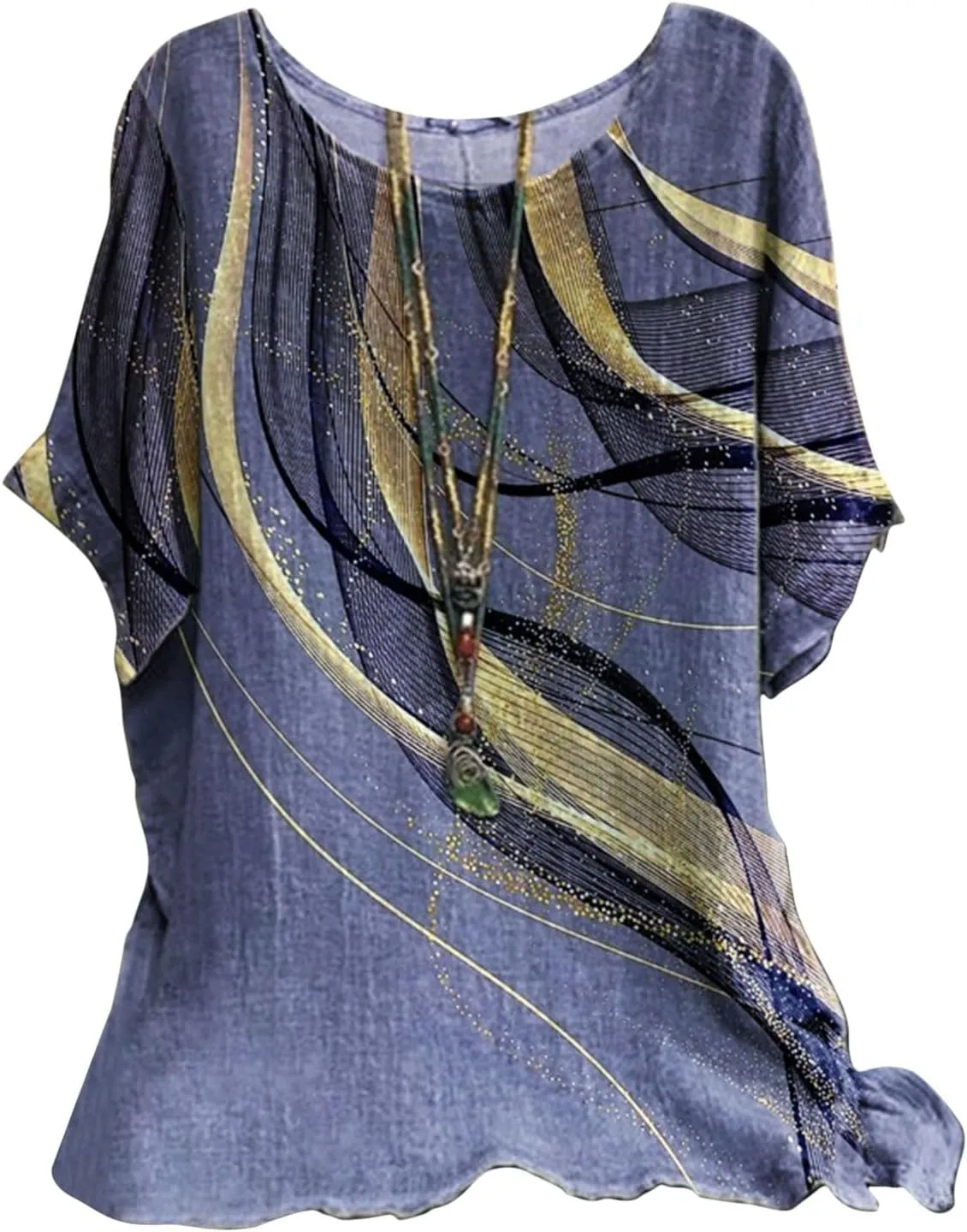 Women's Boho Floral Print Short Sleeve Linen Shirts Loose Fit Crewneck Tie Dye Summer Blouses Soft Breathable T-Shirt