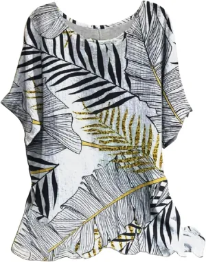 Women's Boho Floral Print Short Sleeve Linen Shirts Loose Fit Crewneck Tie Dye Summer Blouses Soft Breathable T-Shirt