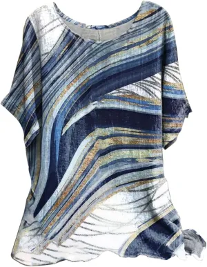 Women's Boho Floral Print Short Sleeve Linen Shirts Loose Fit Crewneck Tie Dye Summer Blouses Soft Breathable T-Shirt