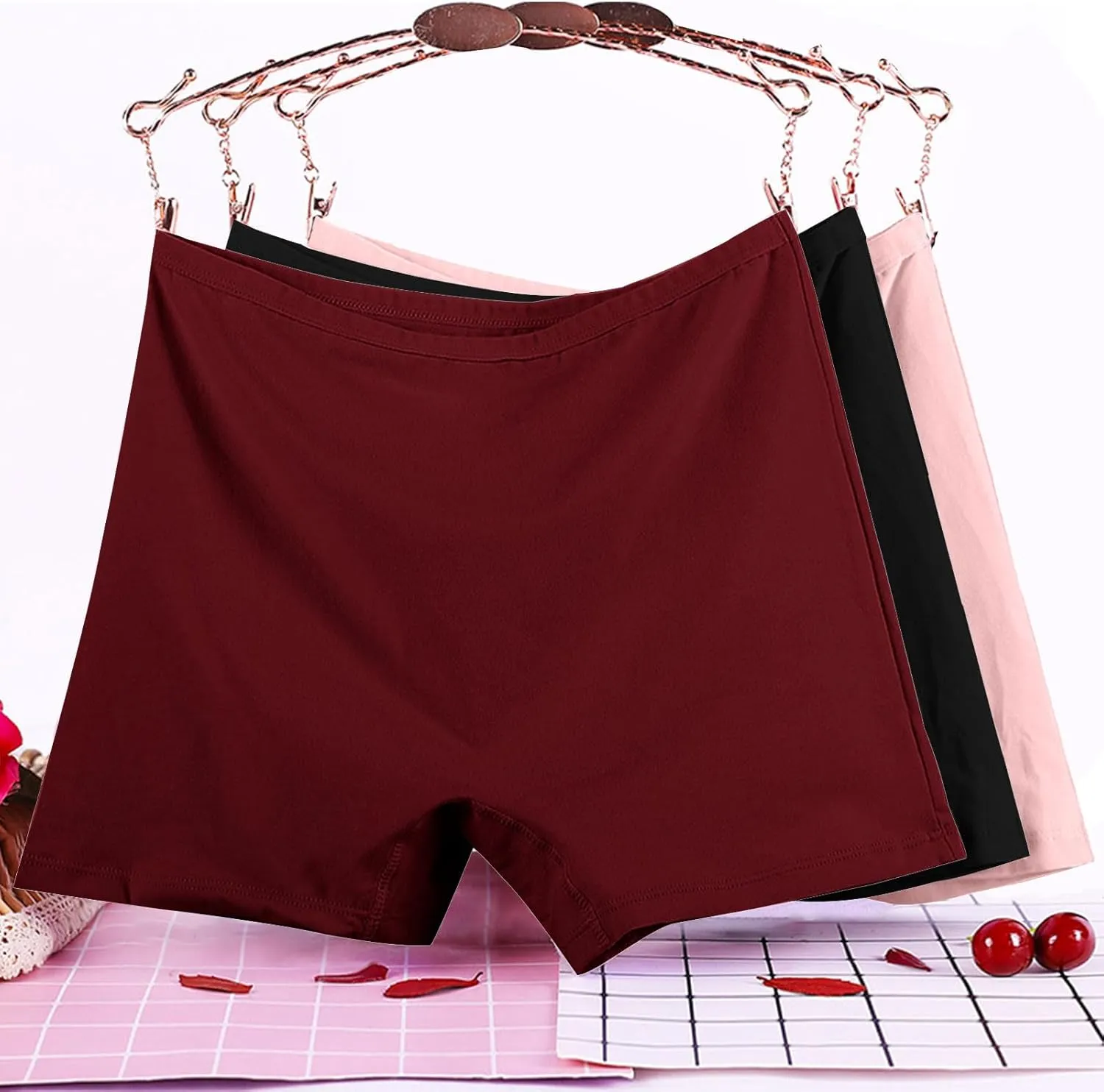 Women's Boxer Briefs Cotton Boyshort Underwear Casual High Waisted Full Coverage Panties Stretch Boxer Briefs 3-Pack