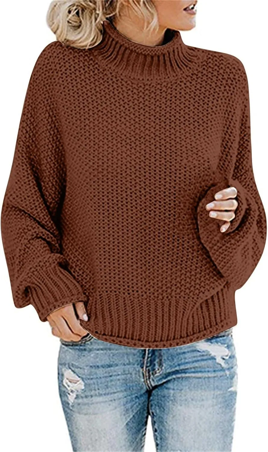Women's Casual Long Sleeve Pullover Sweaters Mock Neck Oversized Ribbed Knit 2024 Fall Winter Sweater Jumper Tops