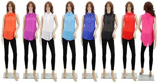 women's chiffon collared button down sleeveless Case of 72