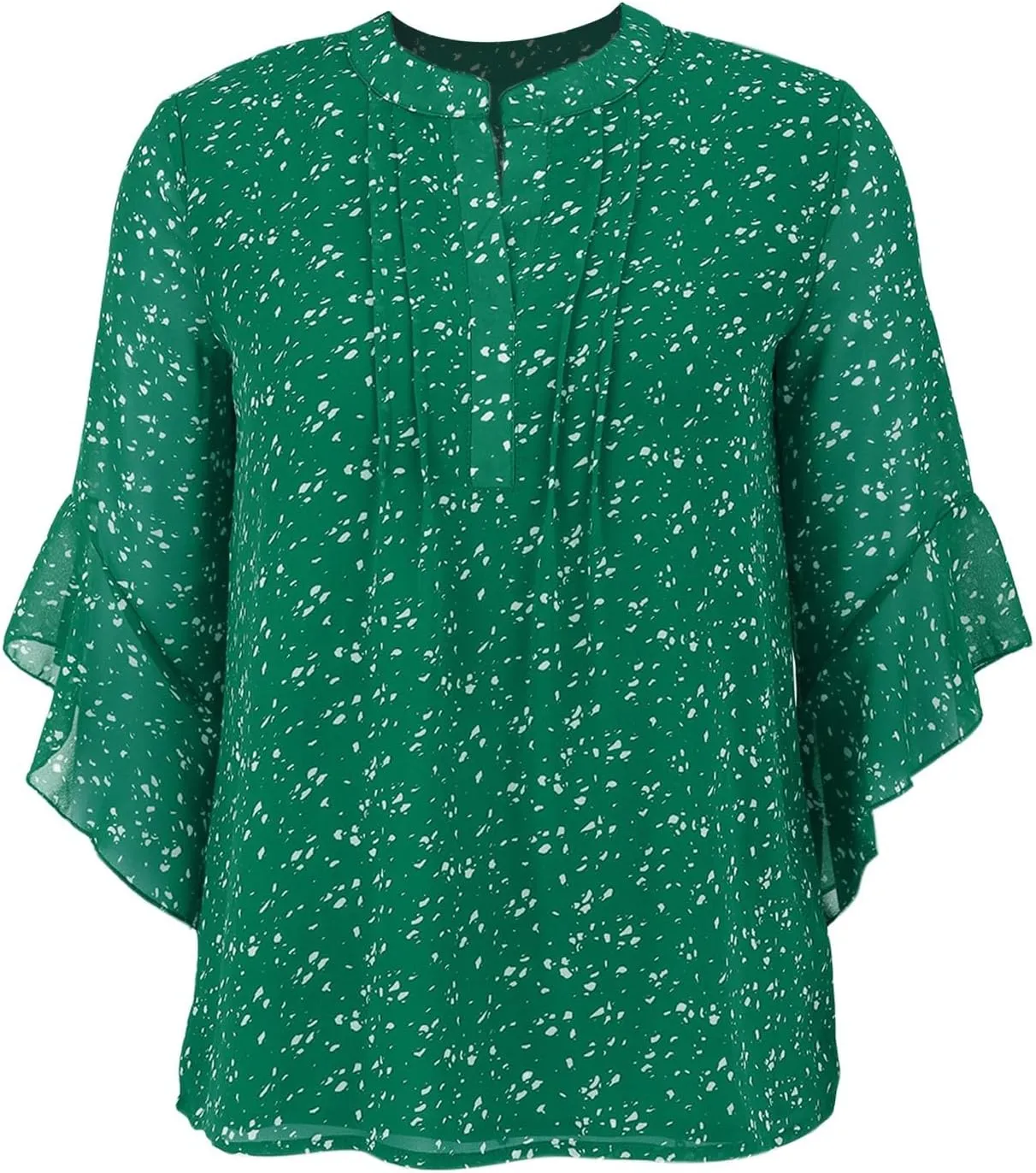 Womens Chiffon Tops 3/4 Ruffle Sleeve Work Blouses V Neck Double Layers Dressy Casual Shirts Business Office Tunics